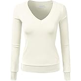 JJ Perfection Simple V-Neck Long Sleeve Pullover Essential Casual Soft Knit Fitted Sweaters for Womens Clothes with Plus Size