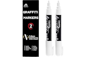 Fubullish 2 Pack White Acrylic Paint Markers 3-6mm Waterproof Paint Pens for Wood Canvas Stone Rock Painting Mug Ceramic Glass Metal Surfaces DIY Crafts Making Art Supplies