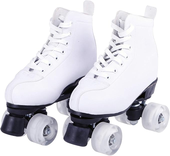 White Roller Skates, Double FourWheel Roller Skates, Adjustable Soft