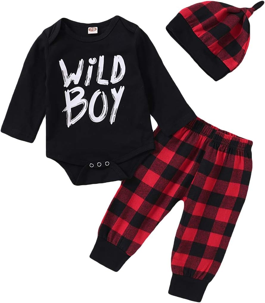 Newborn Baby Boys Clothes Wild Boy Letter Print T-Shirt Tops and Pants Outfits Set Summer Spring