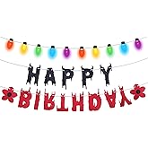 Happy Birthday Banner, Glitter Party Garland Decoration Eccentric Themed Halloween Birthday Banner Supplies for Home Room Dec