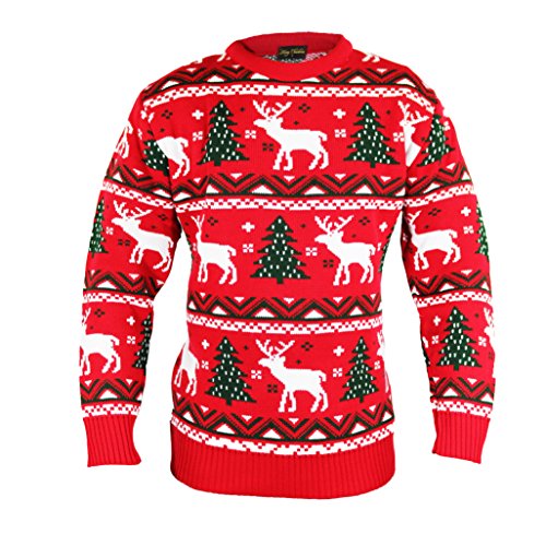 Great Quality Christmas Jumpers In Fairisle Red, Winter Warm Knitted Style With Reindeer, Gift