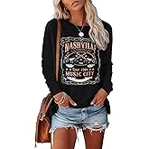 Women Nashville Shirts Vintage Rock Country Music T Shirt Long Sleeve Vacation Loose Fitting Tops