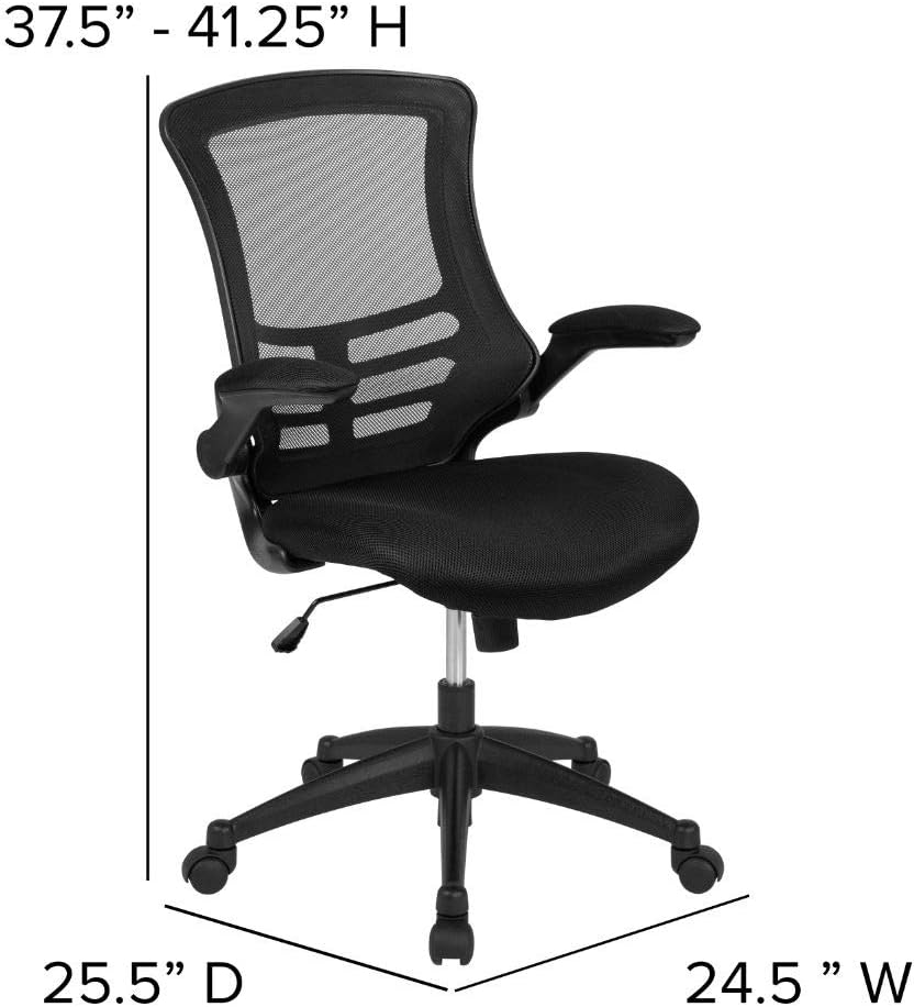 Flash Furniture Mid-Back Black Mesh Swivel Ergonomic Task Office Chair with Flip-Up Arms: Kitchen & Dining