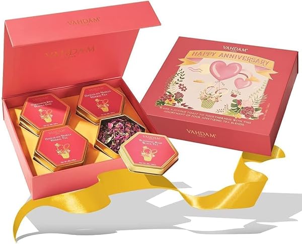 VAHDAM, ANNIVERSARY TEA GIFT SETS (7.05OZ/100+ CUPS) GIFT BOX FOR COUPLE | 4 LOOSE LEAF TEA – GREEN TEA, HERBAL TEA | GLUTEN FREE, NON GMO | GIFTS FOR WOMEN, GIFTS FOR MEN, GIFTS FOR HIM/HER