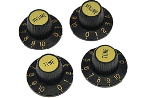 KAISH 4X Black with Gold Cap 24 Fine Spline LP Guitar Witch Hat Knobs Top Hat Knob for USA Les Paul/SG/ES