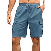 Runcati Mens Cargo Shorts Elastic Waist Drawstring Lightweight Shorts Summer Hiking Casual Shorts with Pockets No Lining