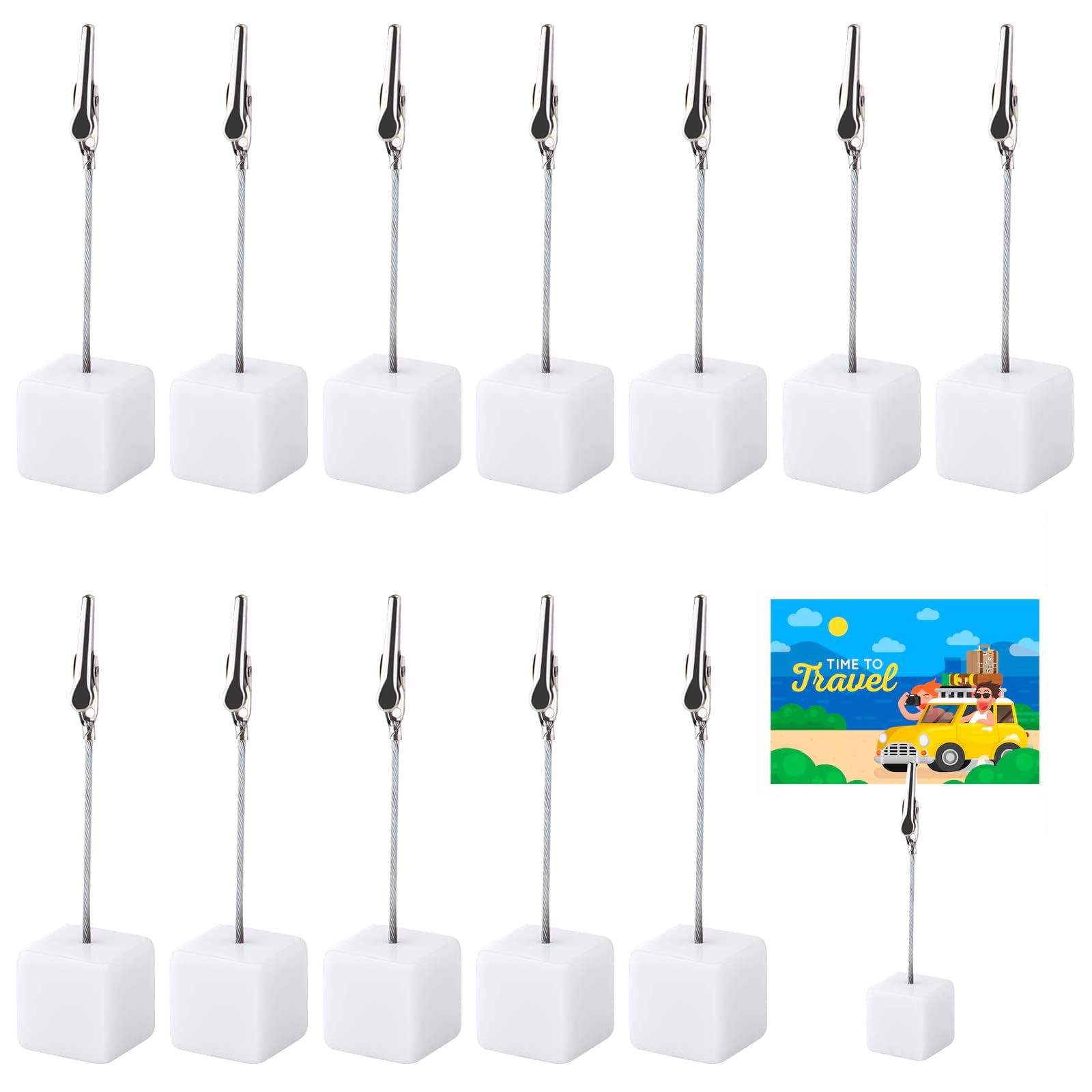 aghoer Memo Clip Holder 12 Pieces, Picture Holder with Clips, Stand Wooden Card Table, vertical Note Cube for Photos. (White)