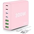 USB C Fast Charger Block 300W: 7 Port USB Charging Station Hub Brick - Dual PPS PD 100W Laptop Wall Charger Power Adapter - Pink