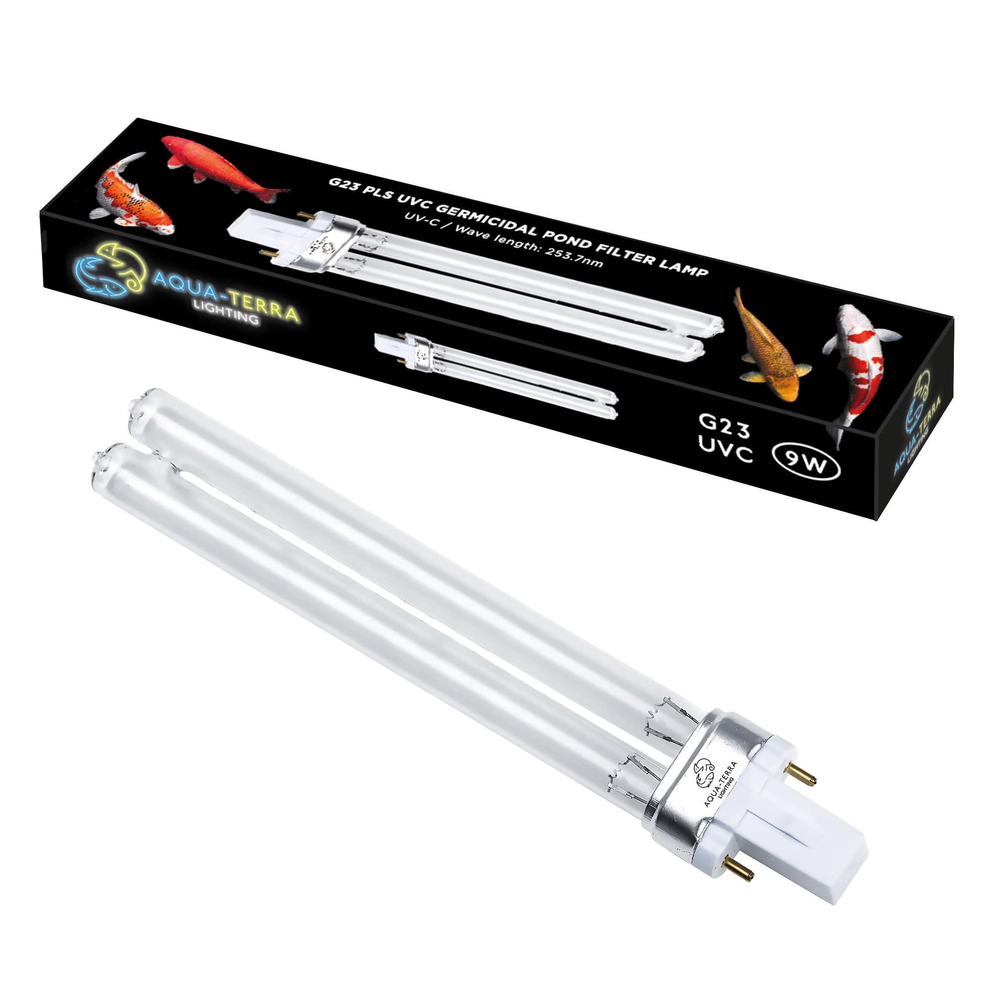 Aqua-Terra Lighting 9W Pond Filter Bulb – UVC Ultra Violet Bulbs for Filters & Clarifiers – Germicidal G23 2pin PLS lamp Base for Replacing UV Bulbs in Garden Pond Filters