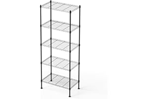 FUXRYTH 5 Tier Shelving Unit, 176 LBS Per Shelf Height Adjustable Narrow Storage Shelves, Heavy Duty Metal Garage Metal Shelves for Kitchen, Restaurant, Pantry, Laundry, 23"x 13.4"x 59", Black