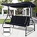 Tangkula Converting Outdoor Swing Patio Porch Garden Swing with Comfortable Cushion Seats, Adjustable Canopy & Coated Steel Frame Hammock 3 Seats Patio Deck Furniture (Black)