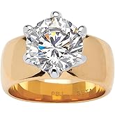 PalmBeach Yellow Gold-plated Round Cubic Zirconia Solitaire Engagement Ring Sizes 5-10