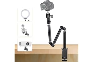TARION Top Tripod Camera Desk Mount 360°Flexible Articulating Arm with 3/8'' Screw and 3/8'' to 1/4'' Screw for DSLR Cameras 