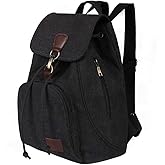 LassZone Canvas Drawstring Backpack Purse for Women Small Vintage Rucksack Multi-Pocket Laptop Daypacks for Travel Shopping Work Outdoor