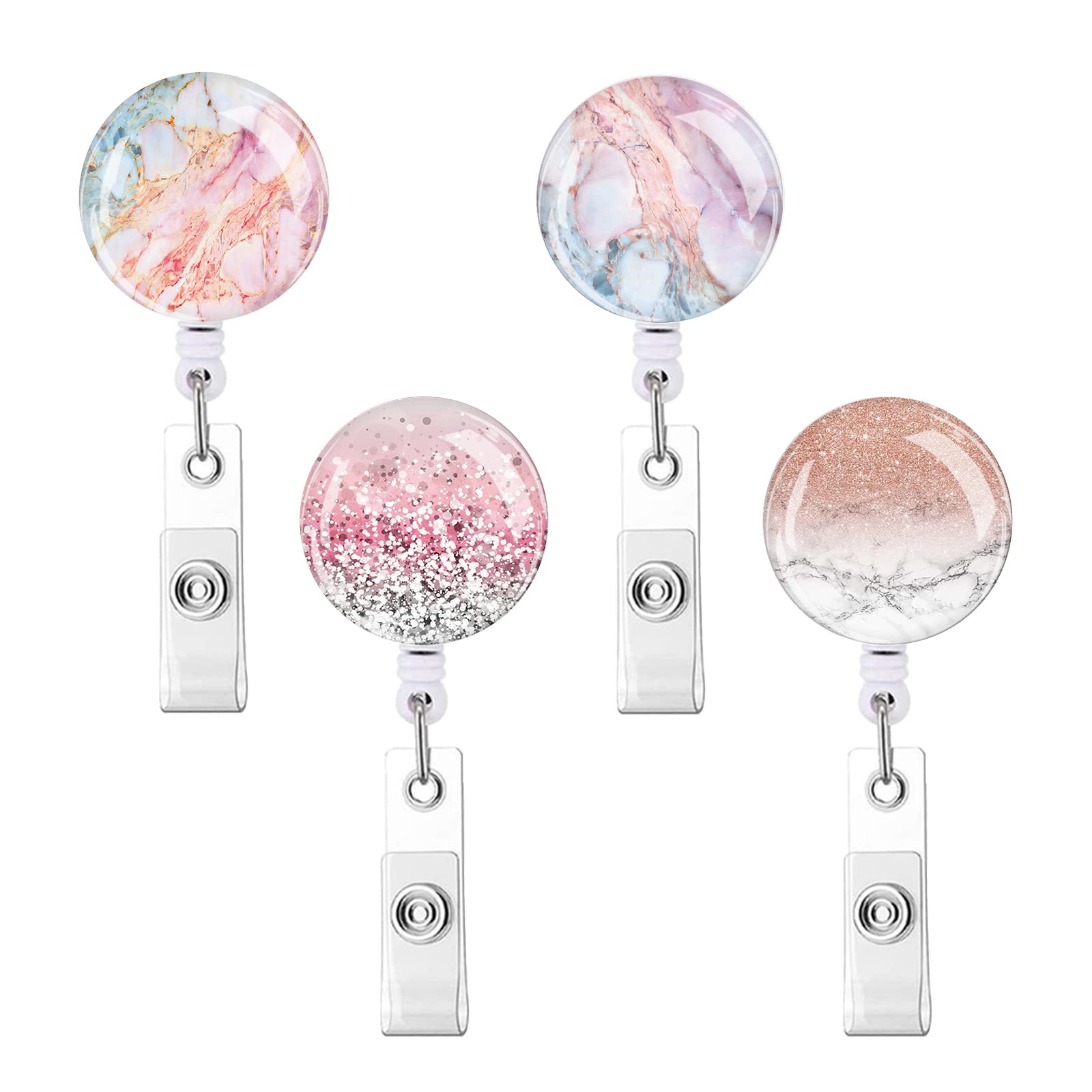Retractable ID Badge Holder Nurse Badge Reels with Clip Name Card Holders for Office Worker Doctor Nurse (Marble 4-1)