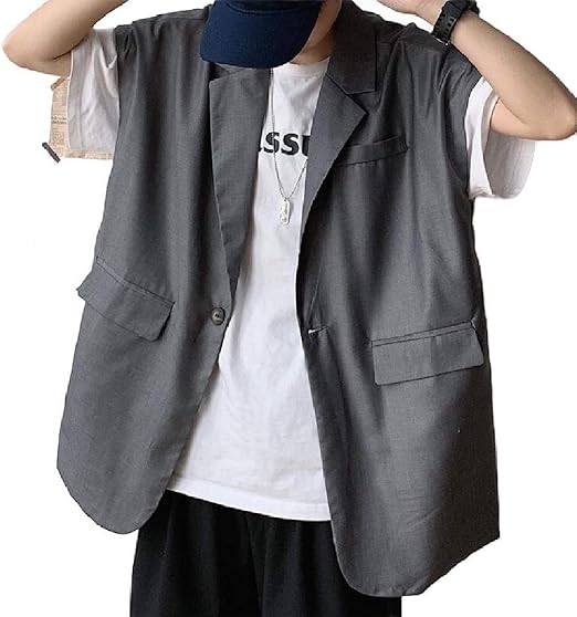 Amazon Keaac ワンルーズフィットノースリーブスーツベストワンボタンビジネスドレスウエストコート Grey M ベスト 通販