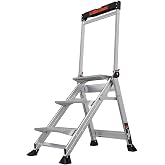 Little Giant Jumbo Step 3-Step Foldable 2.2 ft Aluminum Stool, 11903 | Foldable Aluminum Step Stool, Extra-Wide Stair-Like Treads, Rotating Handrail, Tool Tray, 375 lbs. Weight Capacity