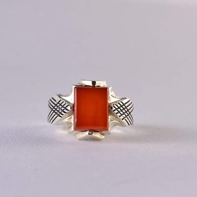 Yemeni Aqeeq Ring for Men and women | AlAliGems | Red Aqeeq Stone Engaved | US Size 9