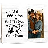 LUERHUI Cow Gifts Picture Frame for Couple Girlfriend Boyfriend, Love You Till the Cows Come Home Wooden Picture Frames