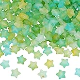 PONABEADIY 1 Box 300pcs Green Stars Beads with Golden Foil Frosted Acrylic Star Shaped Pony Plastic Faceted Loose Spacer Charming Bead Bulk for Jewelry Making Necklaces Bracelets DIY Craft Supply