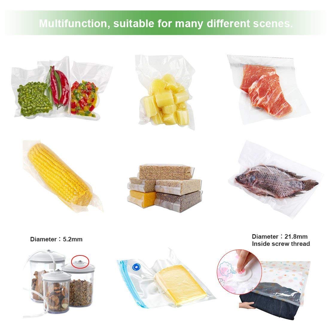 ACTOPP Machine sous Vide Alimentaire Appareil Mise sous Vide Alimentaire Professionel Emballeuse sous Vide Portable pour Conserver les Aliments Viandes, Poisson, Légumes, et Fruits, Food Saver avec 5 Packs Sac d\'Emballage