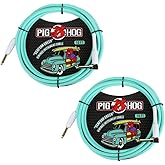 Pig Hog Vintage-Series Woven Instrument Cable (Seafoam Green, 10', Right Angle), (2-Pack)