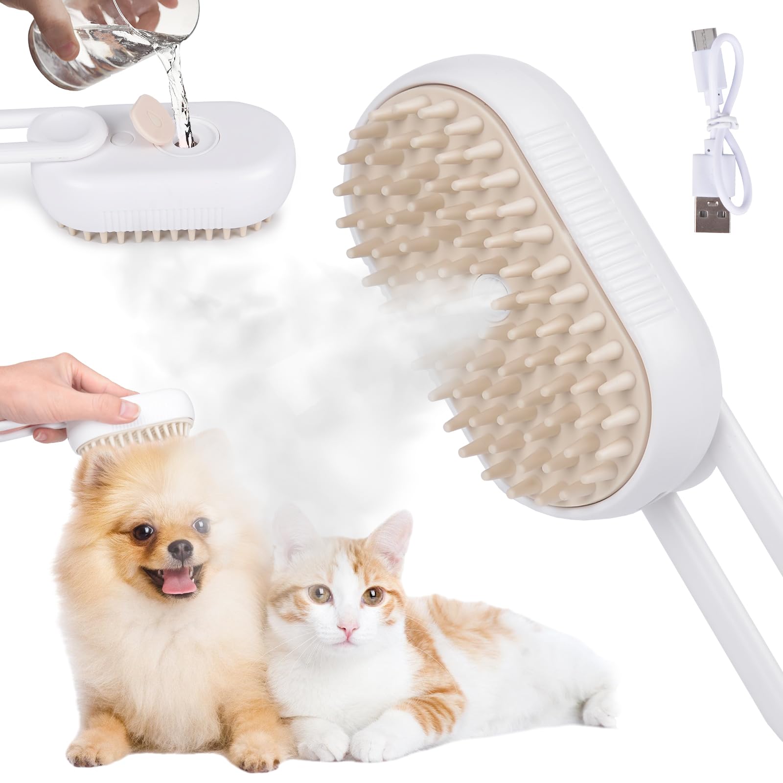 Dog Cat Steam Pet Brush - Multifunctional Steamer Cat Steam Brush,Rechargeable Pet Steamer Brush,Cat Cleaning Brush,Pet Massage Brush,Cat Brushes for Grooming.