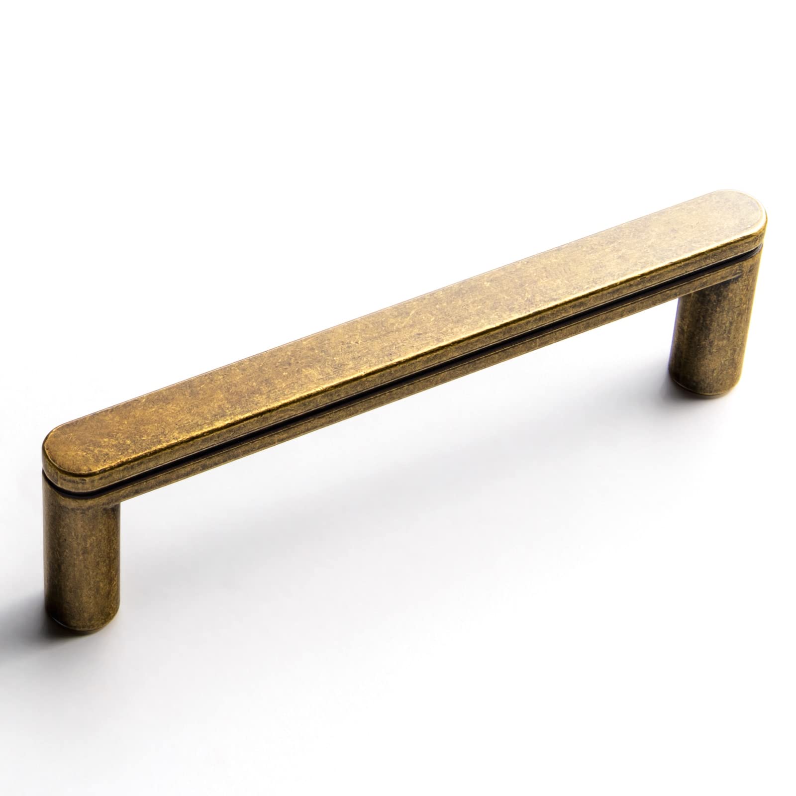 Photo 1 of Goo-Ki 6 Pack 3 3/4 Inch Antique Brass Cabinet Pull Handle – Decorative Grooved Texture & Non-Slip Grip for Farmhouse/Industrial Cabinetry