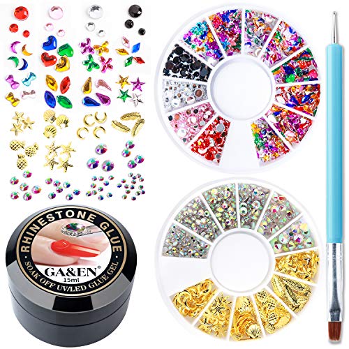 UV Nail Art 15ml Rhinestone Glue Gel Adhesive + 2 Boxes Nail Rhinestones + 1 Dual-Use Pen Pick Up Resin Gems Jewelry Diamond Beads Polish Clear Decoration Thicker And More Sticky