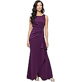Alex Evenings Women's Sleeveless Stretch Scuba Crepe Dress with Tucked Waist, Cascade Ruffle, Floor Length