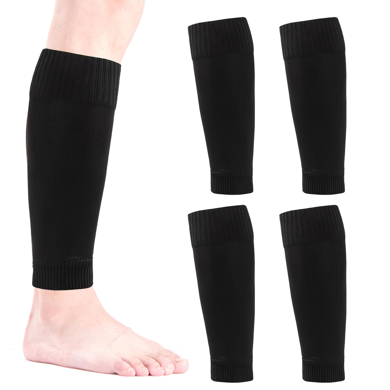 IBEIKE Football Sock Sleeves for Adults - 2 Pairs of Soccer Shin Pads sleeves for Boys, Football Shin Guards Sleeve for Sports Games Beginner, Black