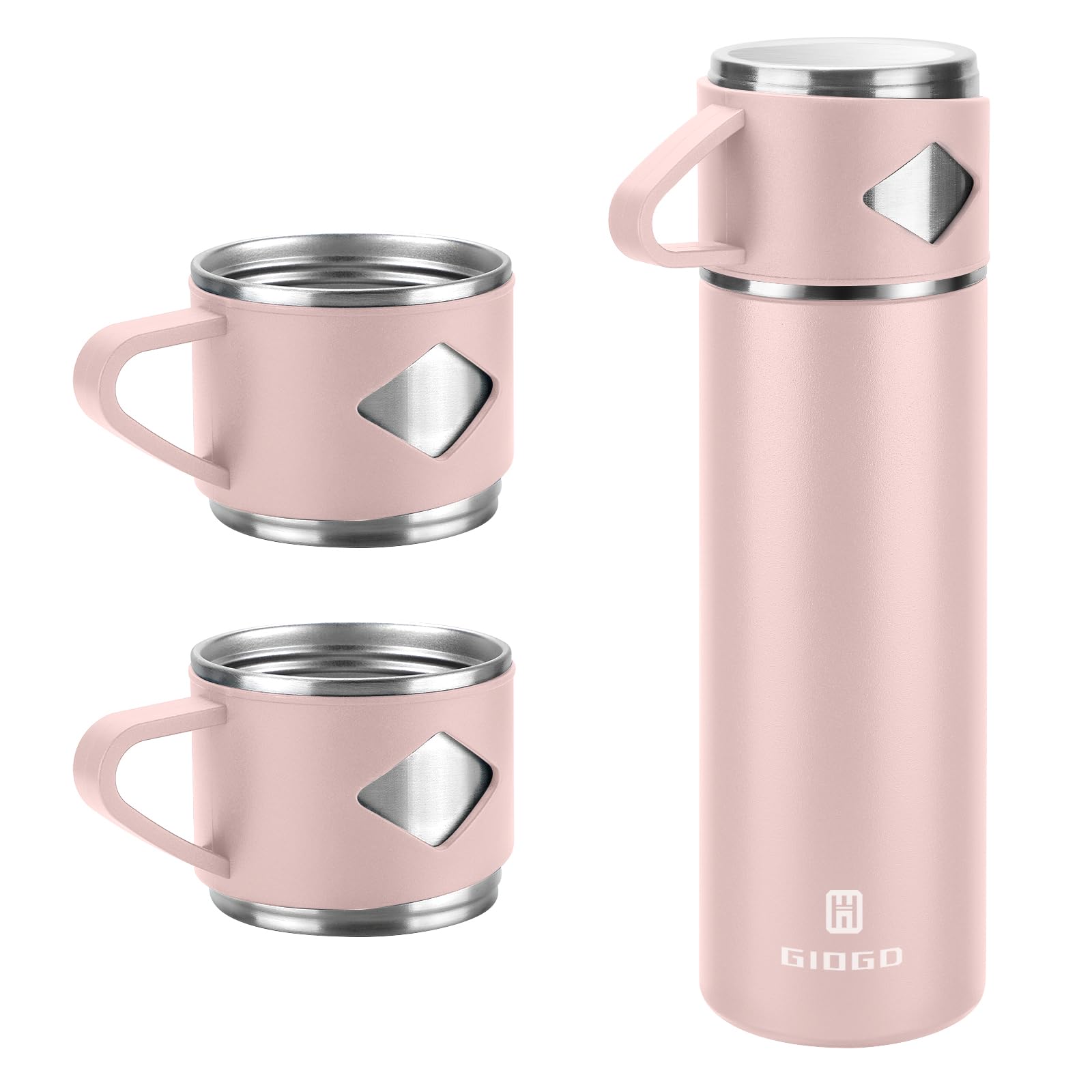Vacuum Insulated Flask 700ml/23.6oz Stainless Steel Thermo Bottle with Cup for Coffee Water Hot and Cold Drink Flasks.(Pink,Set)