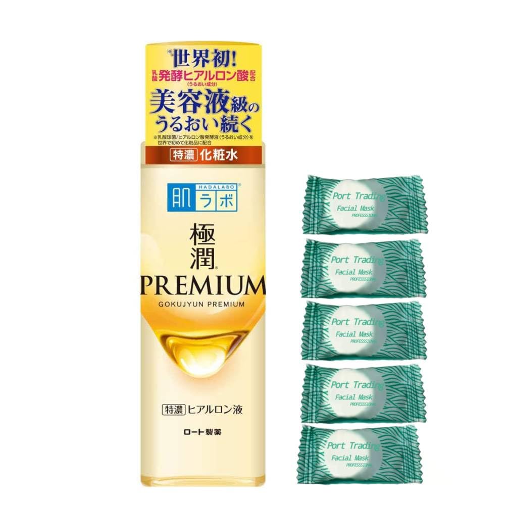 Rohto New Hadalabo Gokujun Premium Hyaluronic Lotion 170m with Port Trading original facial mask