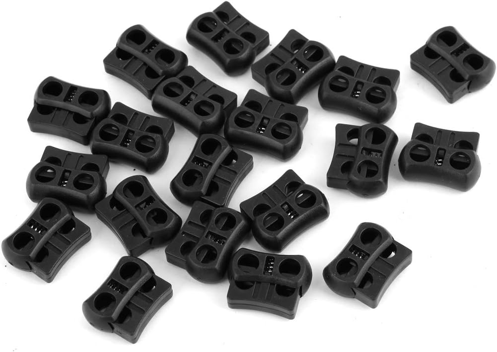 Sourcingmap® Plastic Cord Locks Ends Stoppers Black 5mm Dia Dual Hole
