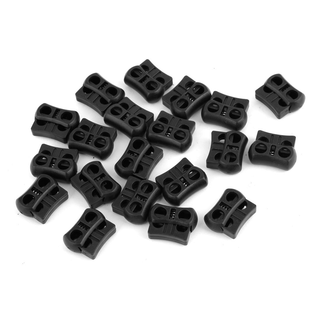 Sourcingmap Plastic 5mm Dia Dual Hole Spring Cord Locks Ends Stoppers Black 20 Pcs