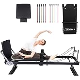 Foldable Pilates Reformer Machine for Home Gym,Professional Reformer Pilates with Jump Board, 2 Sets Color Resistance Cords,at Home Pilates for Full Body Workouts & Strength Training