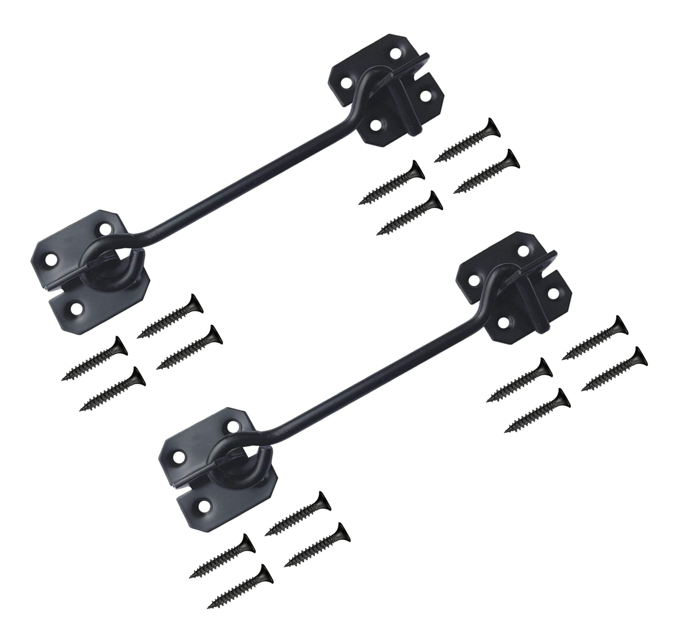 TERF® 150mm Heavy Duty Antique Black Wire Cabin Door Hook and Eye Lock 150mm (6 inch) Cabinet Latch Catch including Fixing Screw For Door Gate Window Closet Shed Latch - Pack of 2