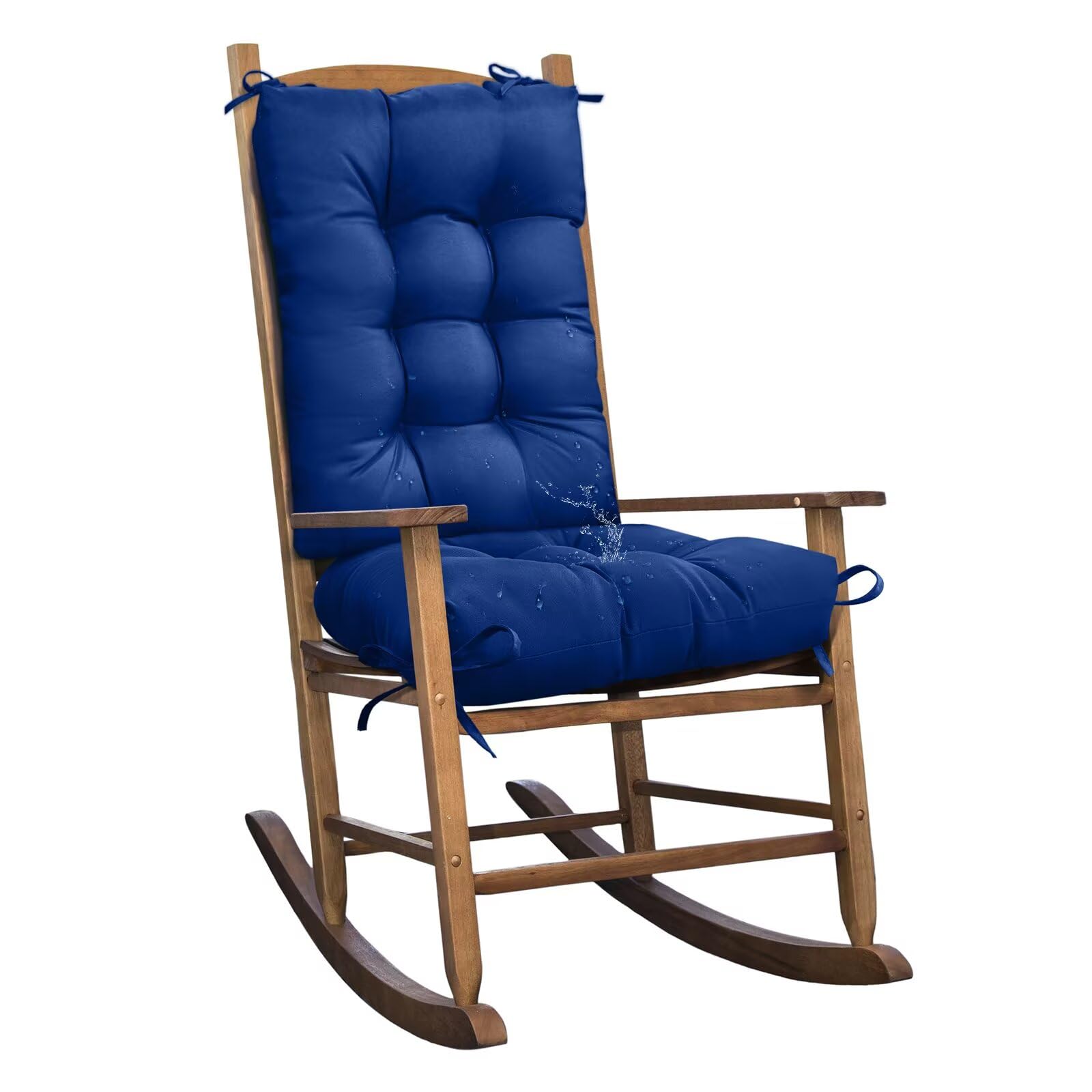 Photo 1 of TESICA 1 Pack Outdoor Chair Cushion Set Dark Blue Rocking Chair Cushion with Ties Overstuffed Seat Back Pad for Outdoor Indoor Chair Use