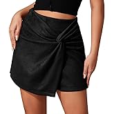 LIUWANCN Women's Sexy Faux Suede Mini Shorts Casual High Waisted Shorts with Side Knot Club Evening Wear