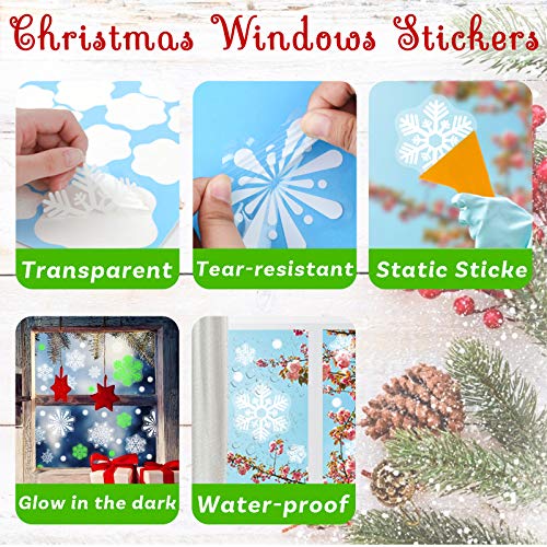 SallyFashion 141PCS Fluorescent Snowflake Window Clings Reusable Window Decals Stickers for Winter Window Decor Christmas Party
