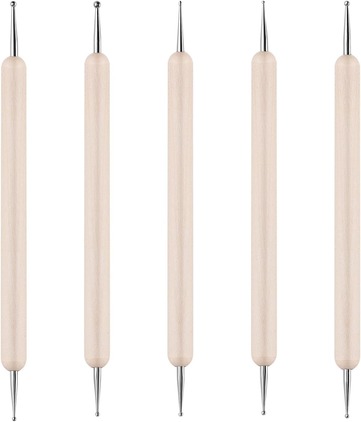 5 pcs Metal Ball Stylus Dotting Tool Kit Marbleizing Tools DIY Nail Art Tools Clay Ceramics Pottery Sculpting Modeling Tool Set with Wooden Handle