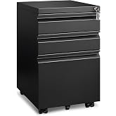 Approgreent 3 Drawer File Cabinet for Home Office, Under Desk Mobile Filing Cabinet with Lock for A4-Size/Letter-Size/Legal-Size, Black (HSEJ-3D)