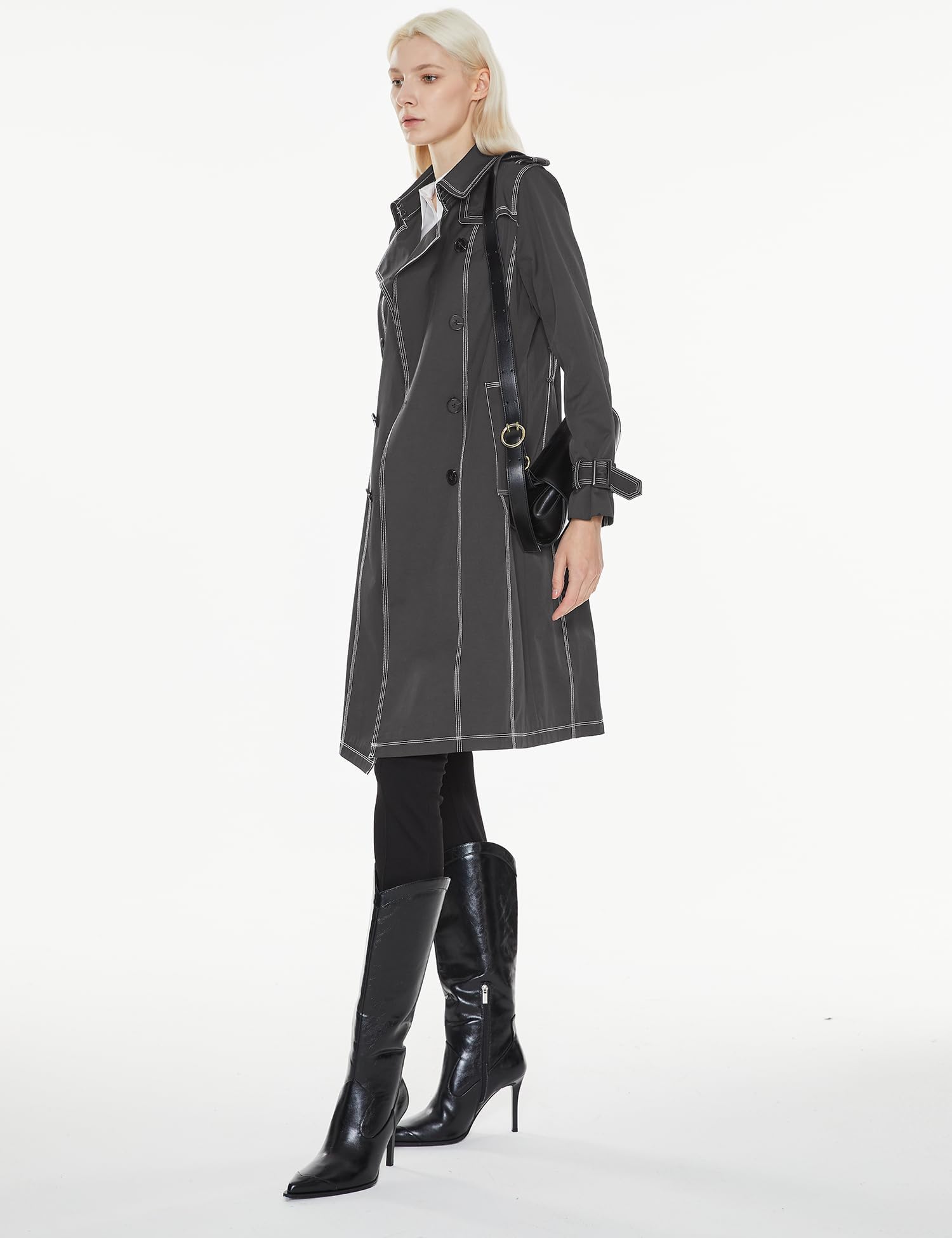 Orolay Women's Mid-Length Trench Coat Double-Breasted Classic Lapel Windbreaker Water-Resistant Belted Overcoat