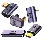 YUNKOZAND USB C 90 Degree Adapter, USB C Right Angle Adapter with 40Gbps PD 240W 8K@60Hz Video Charging, Compatible with Steam Deck, Switch, VR and More Type C Devices (5-Piece)