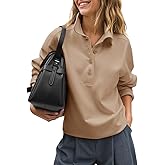 Fisoew Womens Casual Sweatshirt Long Sleeve Button Collared Loose Fit Fall Pullover Tops