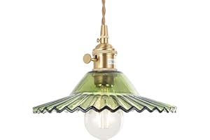 Shenmoyl Pendant Light with Green Lotus Glass Lmapshade, Brass Vintage Pendant Light Adjustable Hanging Light for Kitchen Island Dining Room Hallway