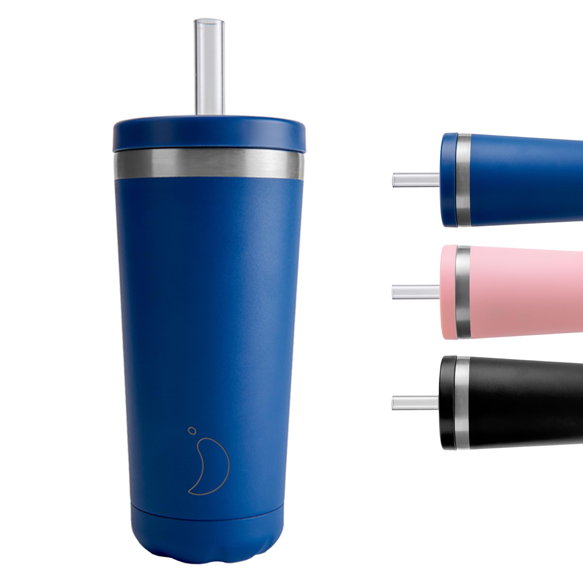 Chilly's Original Coffee Cup with Straw Lid - Thermal Travel Mug - Reusable Closed Cups with Drinking Straw - Double Walled Vacuum Insulated Mug - Matte Blue, 500ml