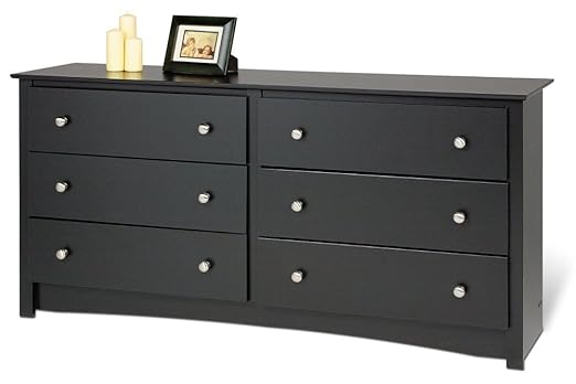 Afydecor Dresser with Six Spacious Wooden Drawers - Black