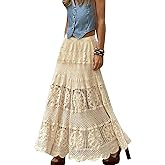 Womens Boho Flowy Maxi Skirt Hollow Out A Line High Waisted Lace Beach Skirt Summer Crochet Long Skirts